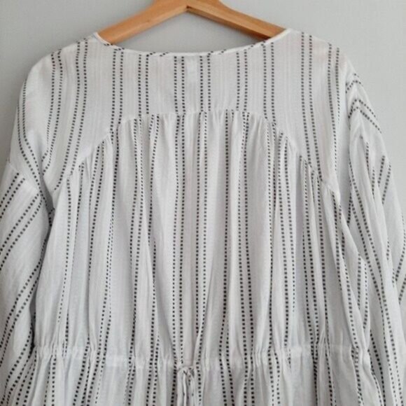 DEREK LAM 10 Crosby Relaxed Fit White Striped Peasant Blouse Sz 4 - Picture 8 of 11
